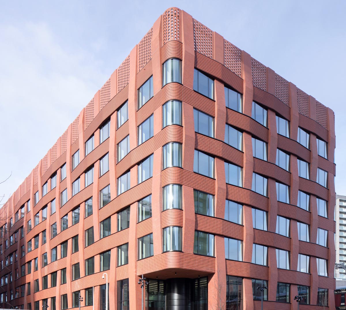 3 New Bailey in Salford a woven brick facade in Ketley Staffordshire red brick