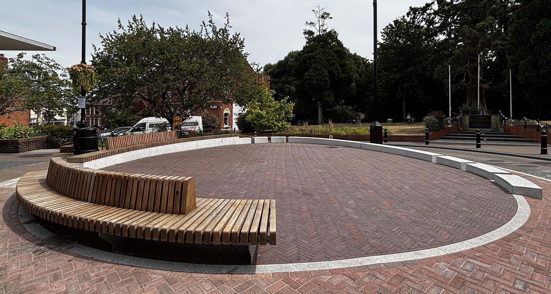 Brown brindle tenger pavers at Westbury Rotunda