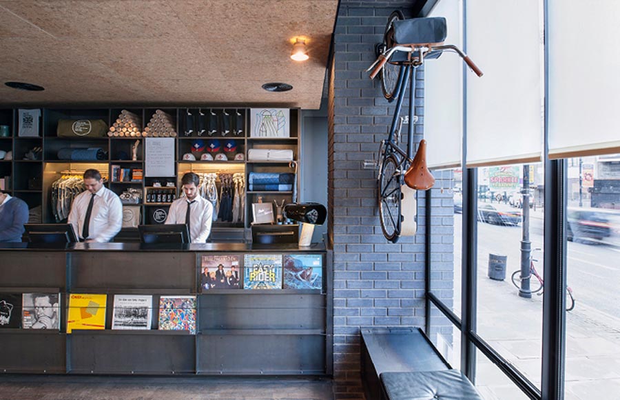 Ketleys Blue brick slips inside the lobby at Ace Hotel in Shoreditch