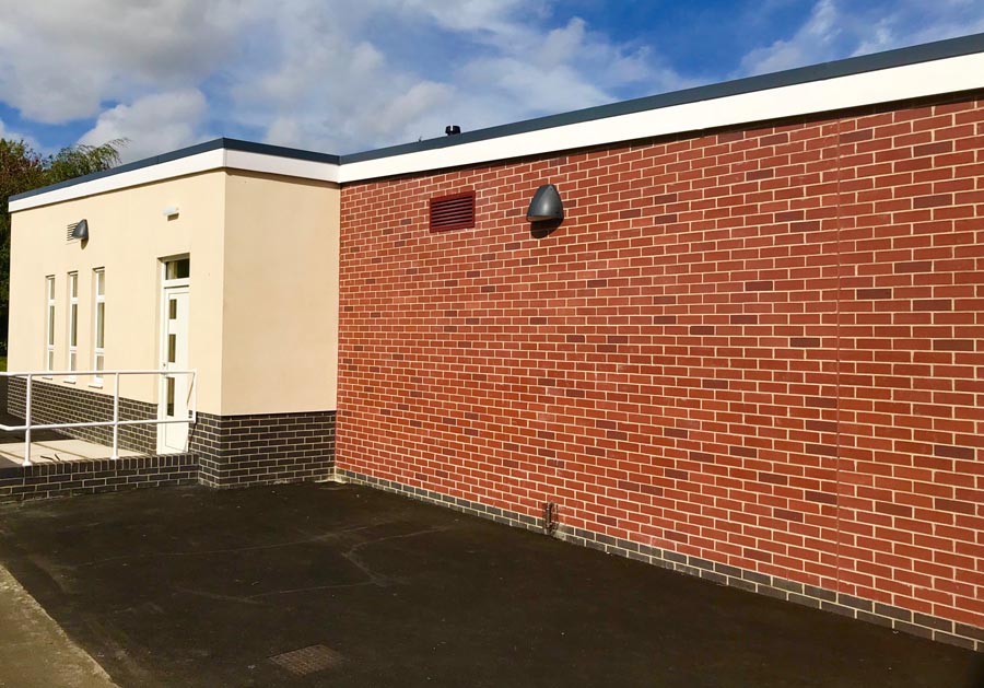 New extension in Ketley Staffs red and blue bricks at Emmaville Primary School in Tyne Wear