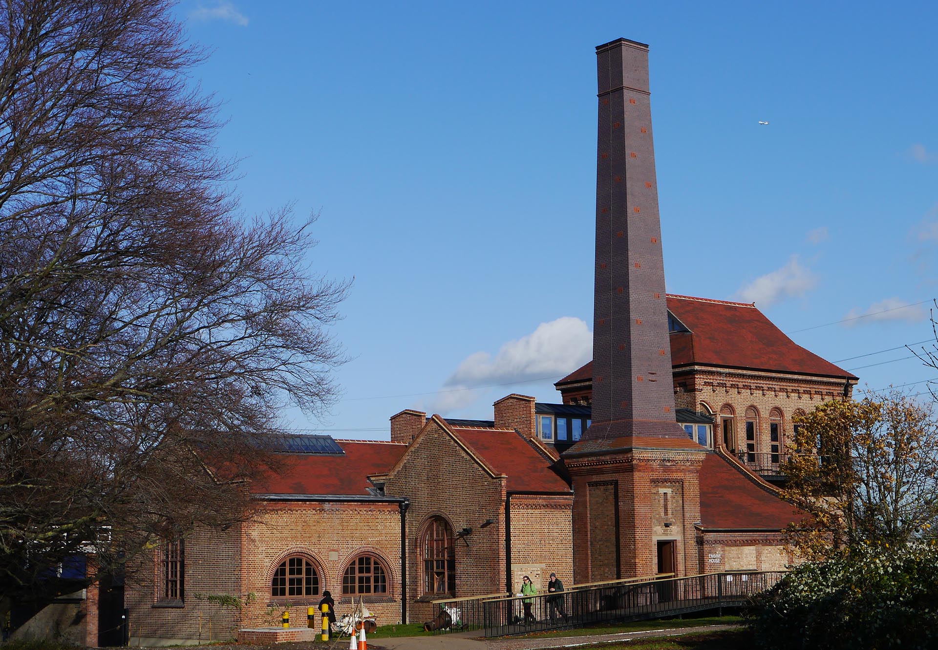 Walthamstow Wetlands with the new Swift tower in brown brindle bricks