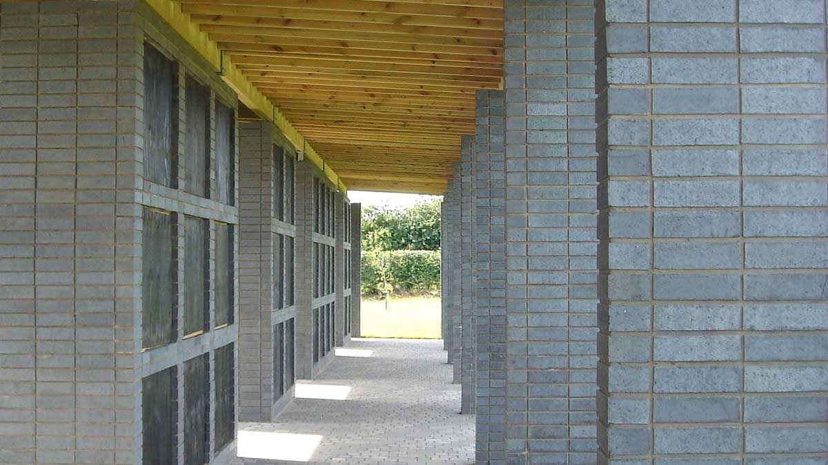 Wilbury Hills Cemetery with stackbonded Staffs Blue bricks