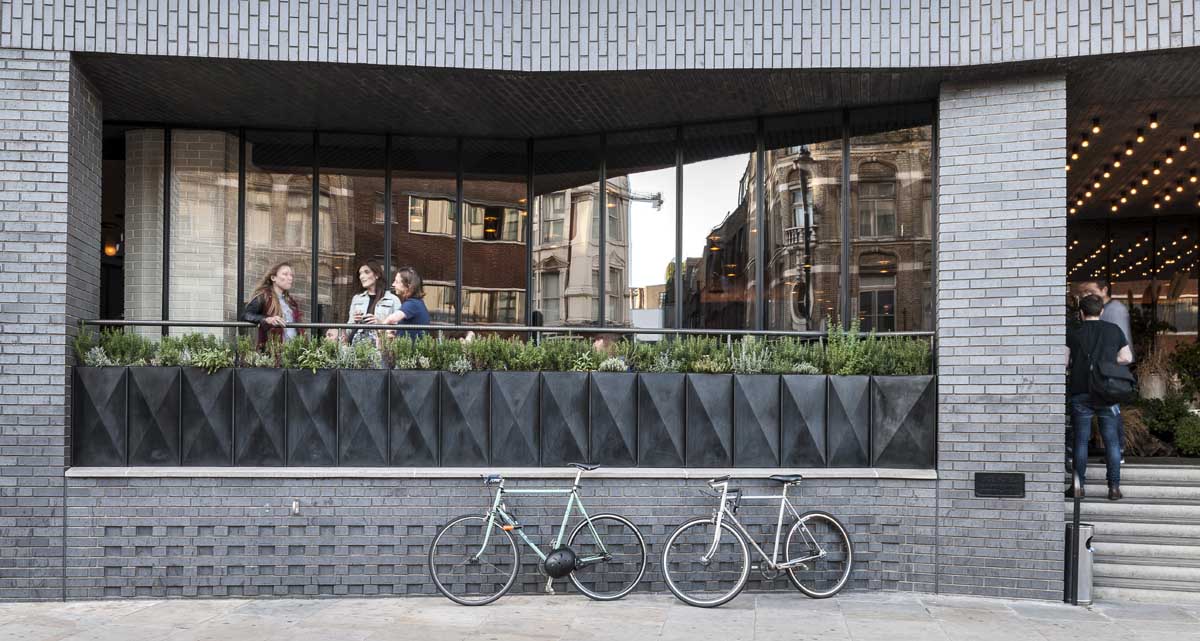 a combination of Staffs blue brick slips and bricks at the Ace Hotel in Shoreditch