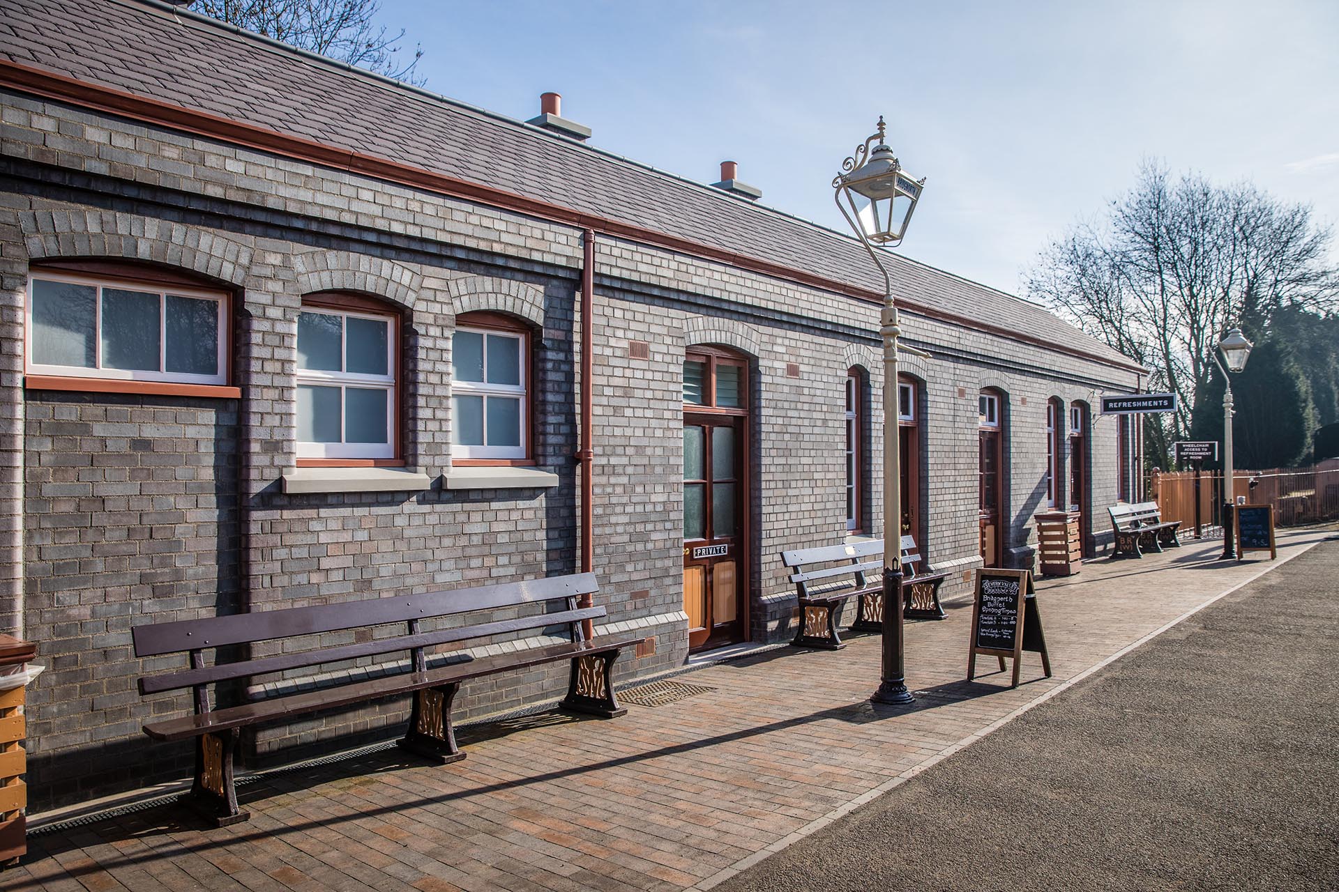 blue multi bricks at a new Severn Valley Railway building Bridgnorth