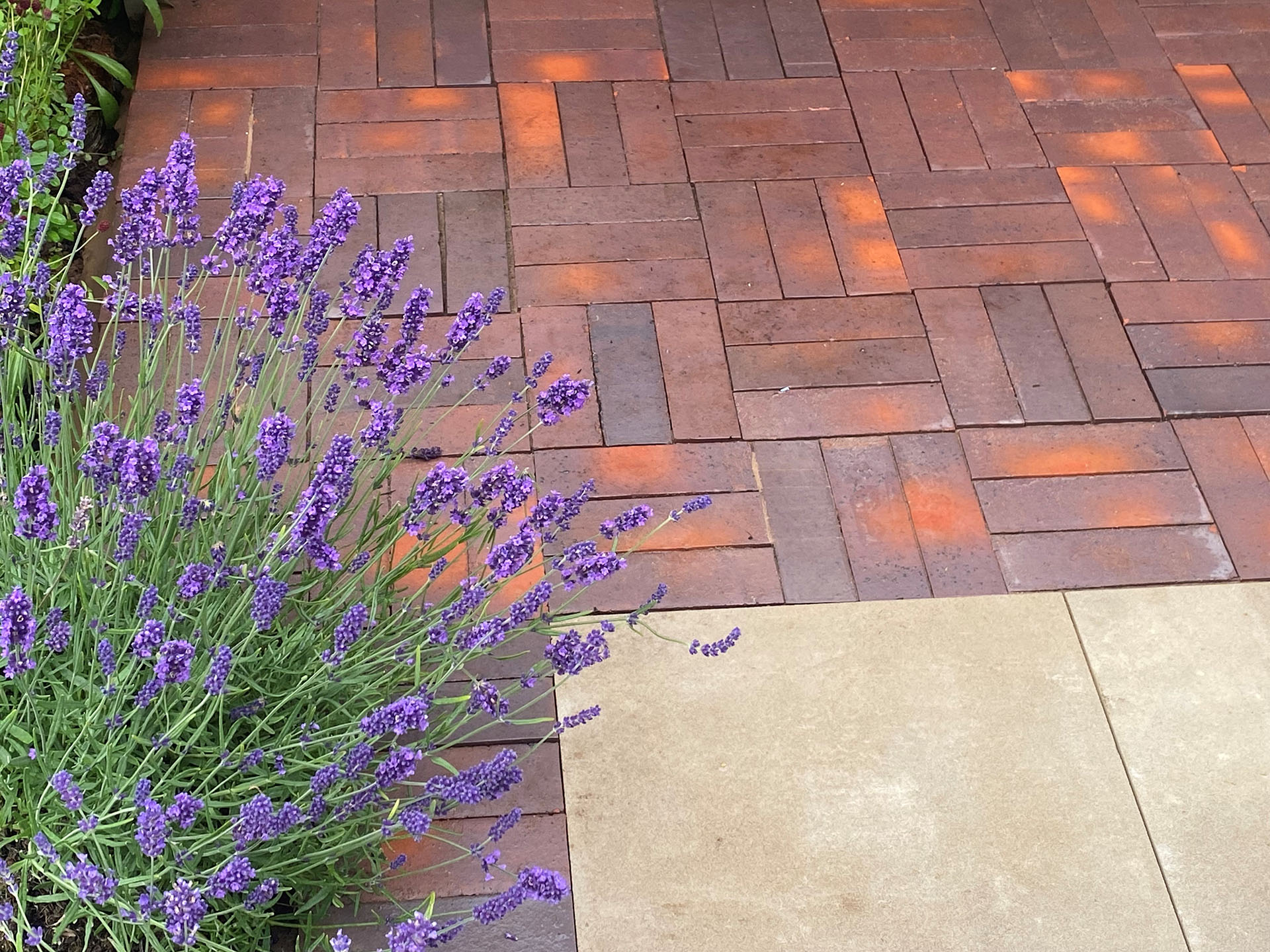 brown brindle Tenger pavers laid as 65mm in a basket weave