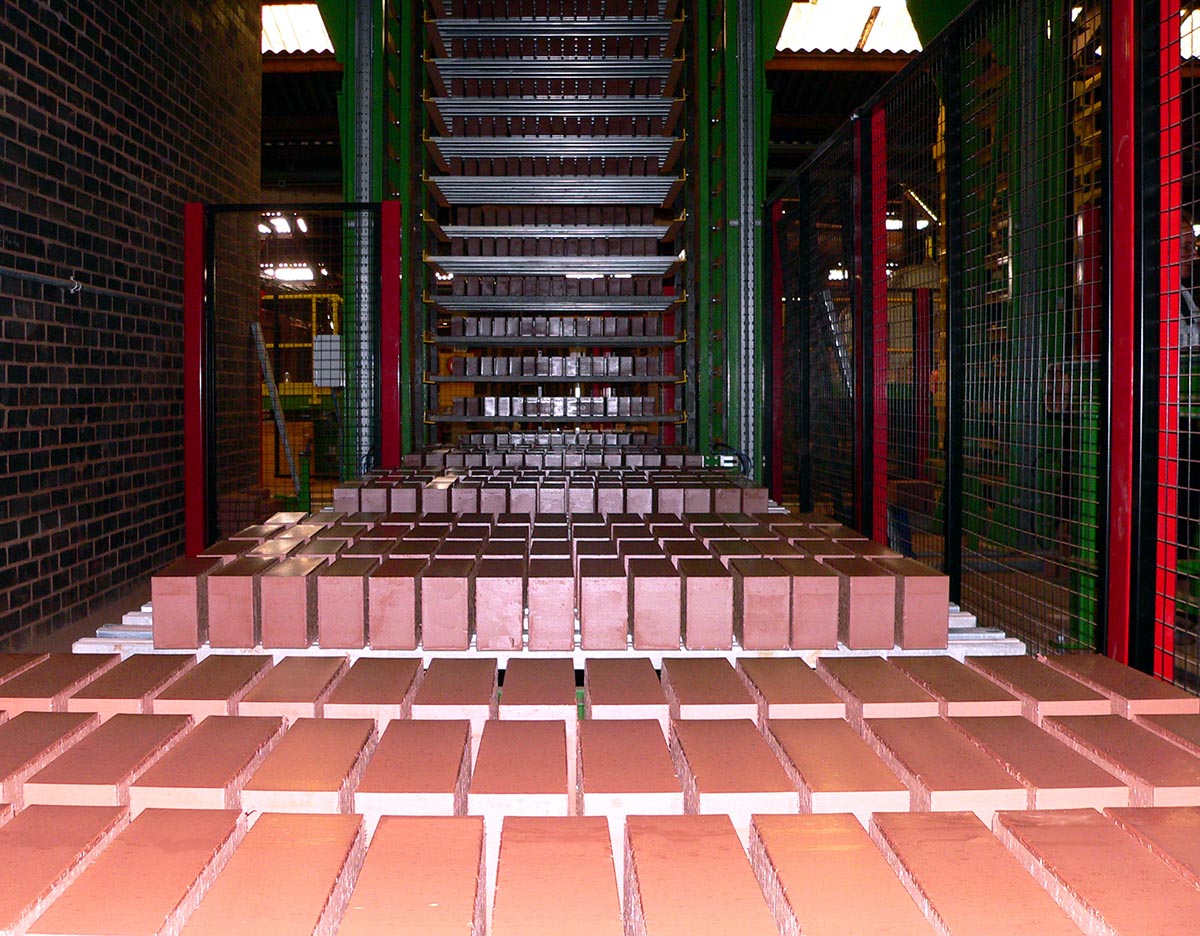freshly cut bricks ready for stacking