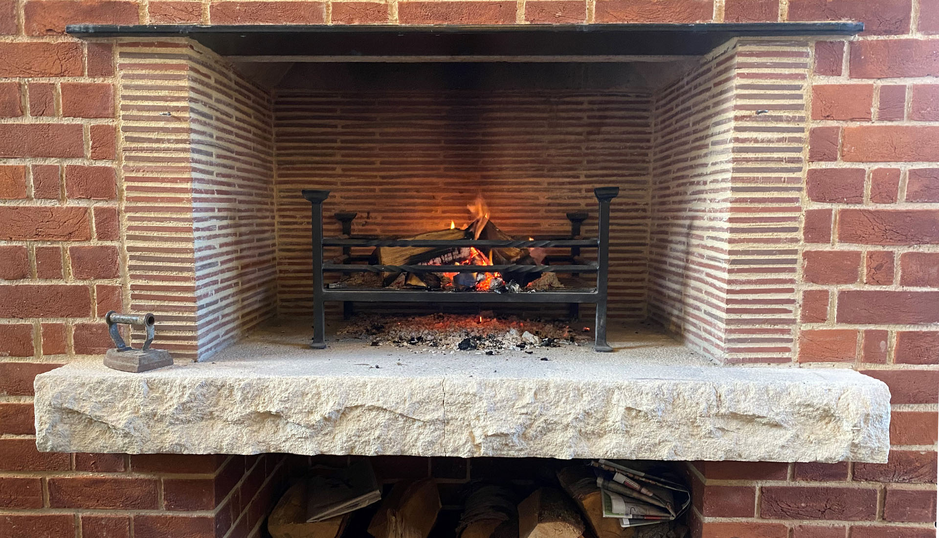 stacked creasing tiles in a fireplace surround