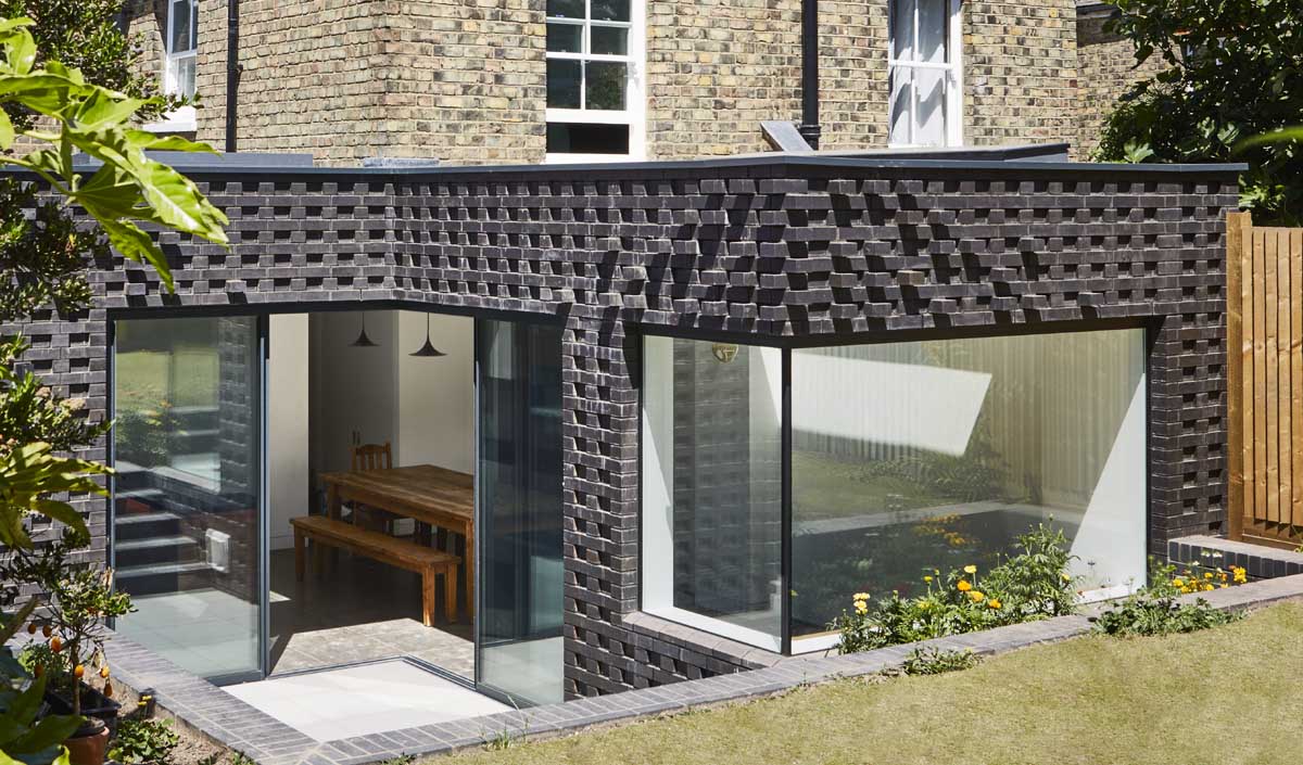 staffs blue textured brickwork on an extension in London